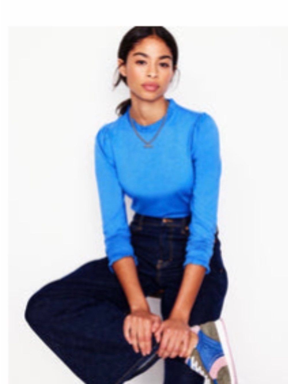 BODEN Supersoft Frill Detail Top in Captain's Blue - 14